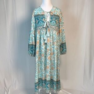 Floral Long Sleeve Dress in Blue and Cream